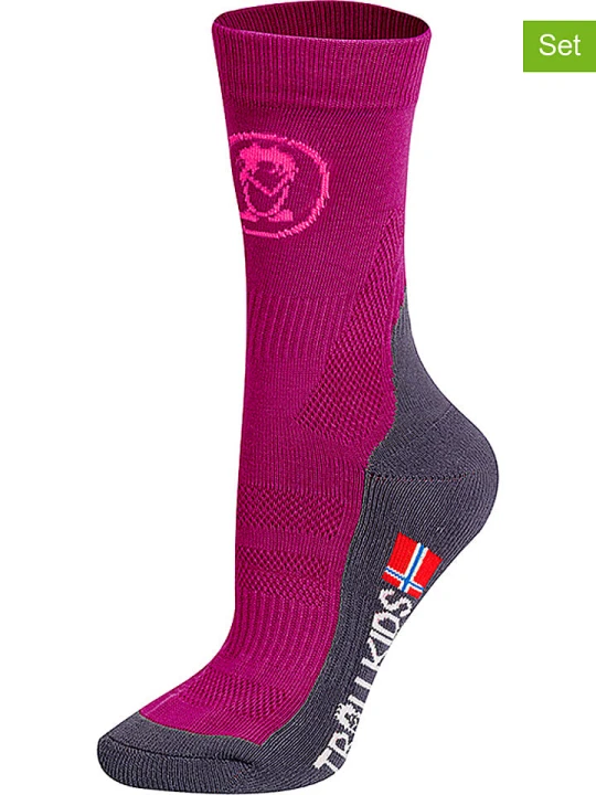 Zdjęcie produktu Trollkids Skarpety trekkingowe (2 pary) "Mid Cut Socks II" w kolorze różowym rozmiar: 35-38