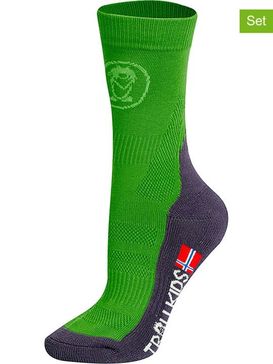 Zdjęcie produktu Trollkids Skarpety trekkingowe (2 pary) "Mid Cut Socks II" w kolorze zielonym rozmiar: 39-42