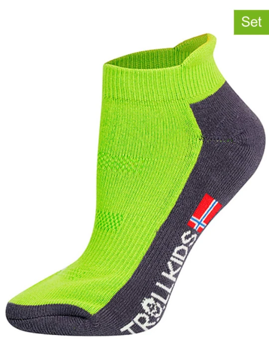 Zdjęcie produktu Trollkids Skarpety turystyczne (2 pary) "Low Cut Socks II" w kolorze jaskrawozielonym rozmiar: 27-30