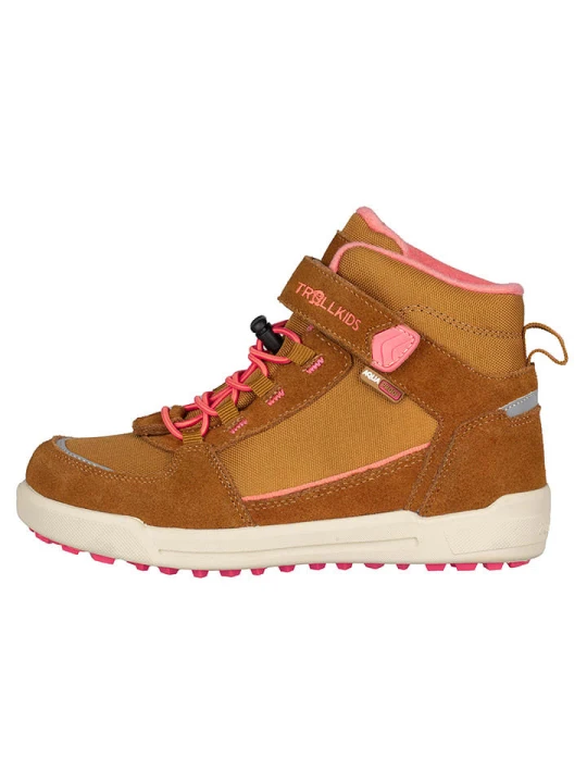 Zdjęcie produktu Trollkids Skórzane botki turystyczne "Gryllefjord Mid Cut" w kolorze jasnobrązowym rozmiar: 33