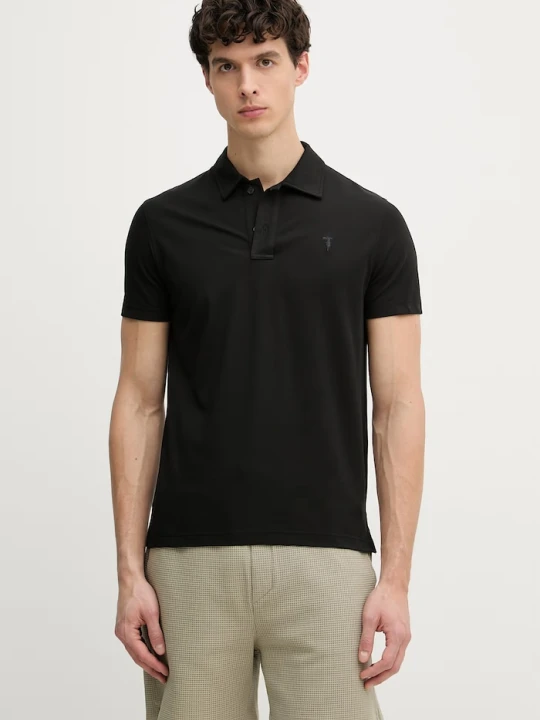 Zdjęcie produktu Trussardi polo męskie z dodatkiem jedwabiu czarny