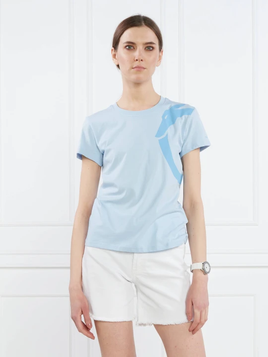 Zdjęcie produktu Trussardi T-shirt GREYHOUND SHOULDER PRINT COTTON JERSEY 30/1 | Regular Fit błękitny