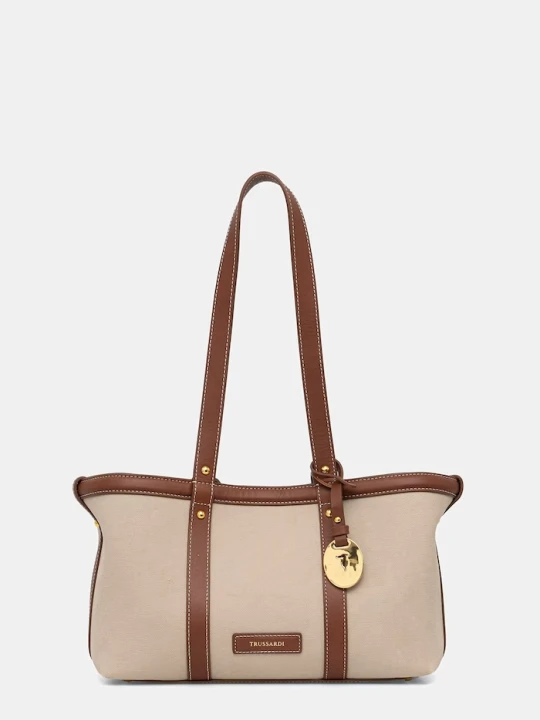 Zdjęcie produktu Trussardi Torebka shopper damska bawełniana beżowy