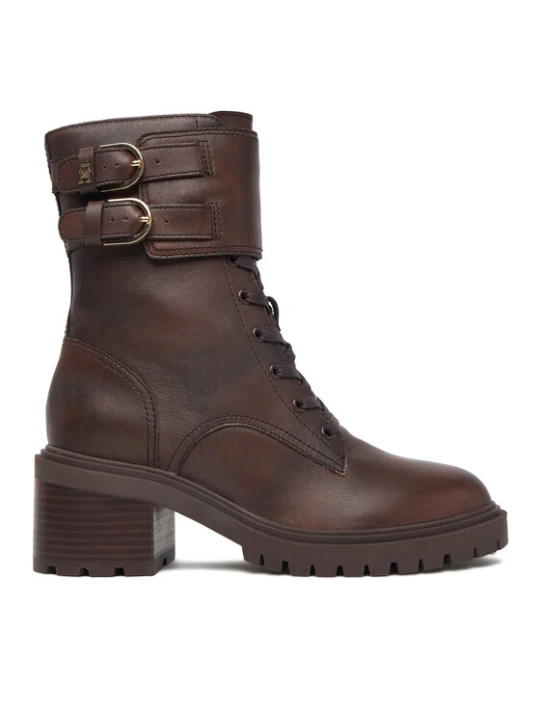 Zdjęcie produktu Trzewiki Tommy Hilfiger Block Heel Buckled Lace-Up Boot FW0FW09578 Brązowy