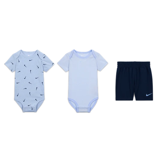 Zdjęcie produktu Trzyczęściowy zestaw dla niemowląt w paski Nike Essentials Swooshfetti - Niebieski