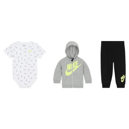 Zdjęcie produktu Trzyczęściowy zestaw bluza z kapturem i zamkiem na całej długości, body i spodnie dla niemowląt Nike „Just Do It” Toss - Czerń