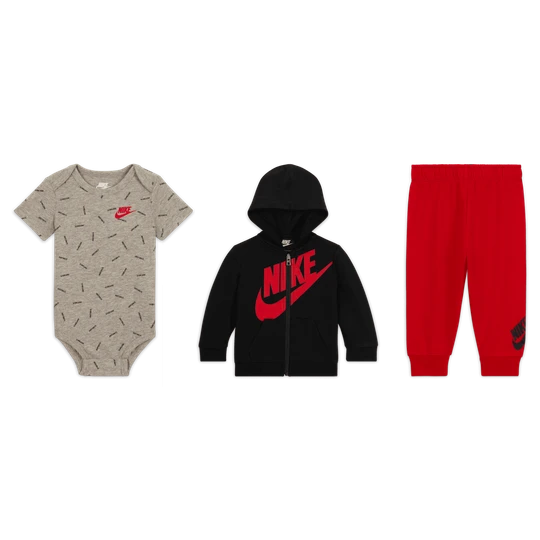 Zdjęcie produktu Trzyczęściowy zestaw bluza z kapturem i zamkiem na całej długości, body i spodnie dla niemowląt Nike „Just Do It” Toss - Wielokolorowe