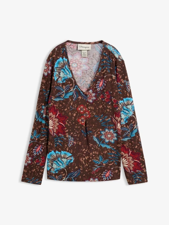 Zdjęcie produktu Tunika T-shirtowa z lejącej wiskozy BonPrix brązowy