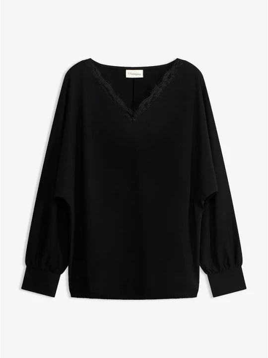 Zdjęcie produktu Tunika T-shirtowa z nietoperzowymi rękawami, z wiskozy BonPrix czarny
