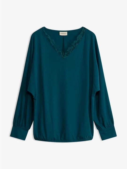 Zdjęcie produktu Tunika T-shirtowa z nietoperzowymi rękawami, z wiskozy BonPrix niebieski