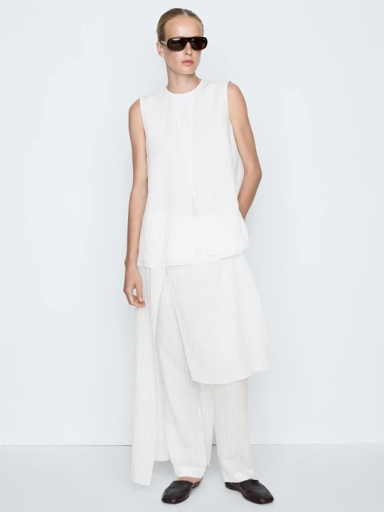 Zdjęcie produktu Tunika Z Kaskadowym Dołem - Studio - Biały - Massimo Dutti - Female