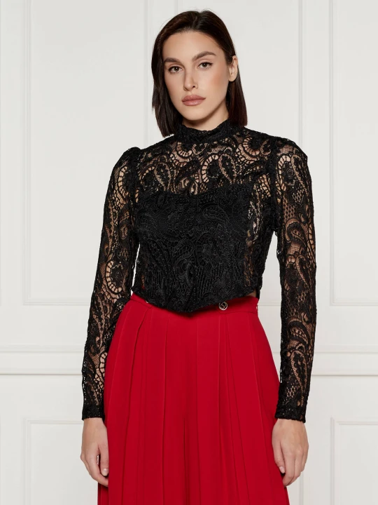 Zdjęcie produktu TWINSET Koronkowa bluzka | Cropped Fit czarny