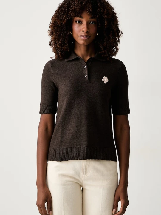 Zdjęcie produktu Twinset polo swetrowe damskie z wełną brązowy