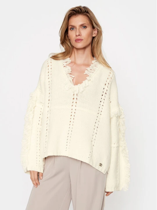 Zdjęcie produktu TWINSET Ponczo 232TP3540 Écru Relaxed Fit Kremowy