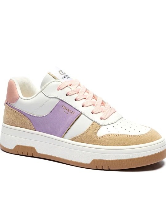 Zdjęcie produktu TWINSET Skórzane sneakersy | zamsz biały
