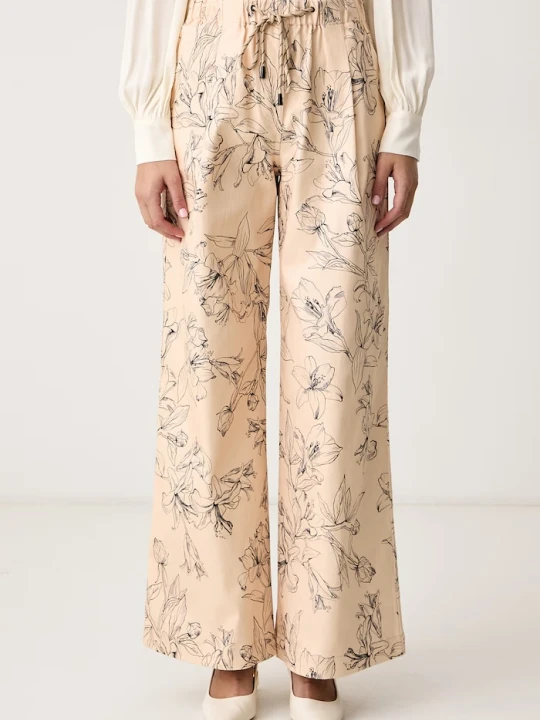 Zdjęcie produktu Twinset spodnie wide leg damskie bawełniane z elastanem beżowy
