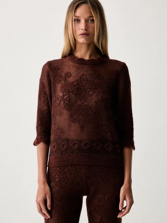 Zdjęcie produktu Twinset sweter damski z dodatkiem wełny pomarańczowy