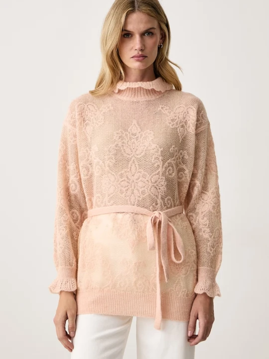 Zdjęcie produktu Twinset sweter damski z dodatkiem wełny pomarańczowy