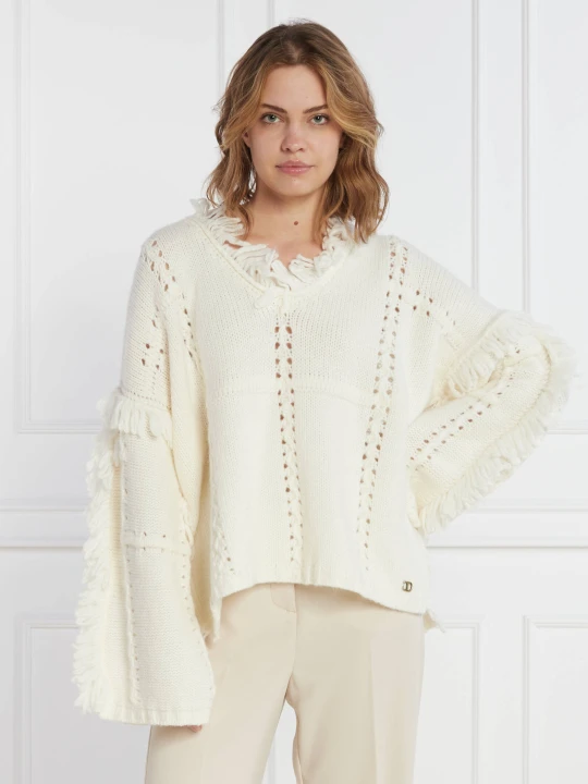 Zdjęcie produktu TWINSET Sweter | Oversize fit | z dodatkiem wełny kremowy