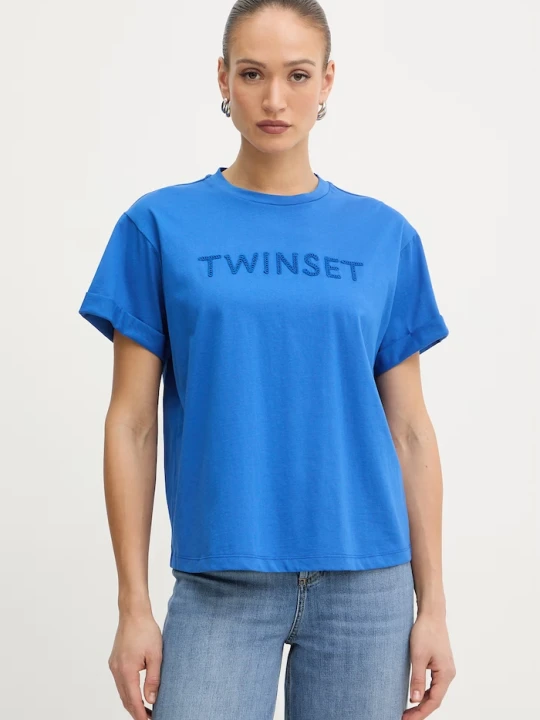 Zdjęcie produktu Twinset t-shirt damski bawełniany niebieski