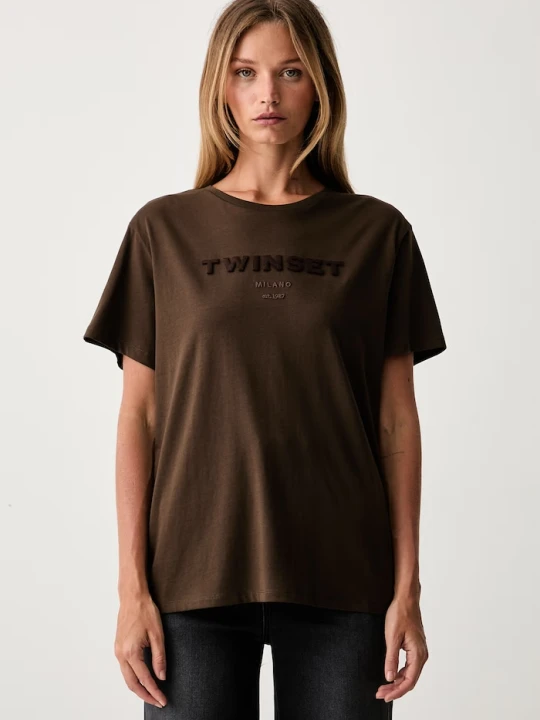 Zdjęcie produktu Twinset T-shirt damski bawełniany brązowy
