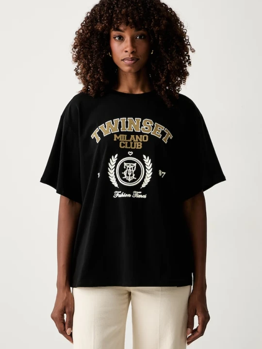 Zdjęcie produktu Twinset T-shirt damski bawełniany z elastanem czarny