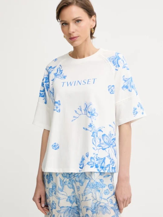 Zdjęcie produktu Twinset T-shirt damski z bawełną biały
