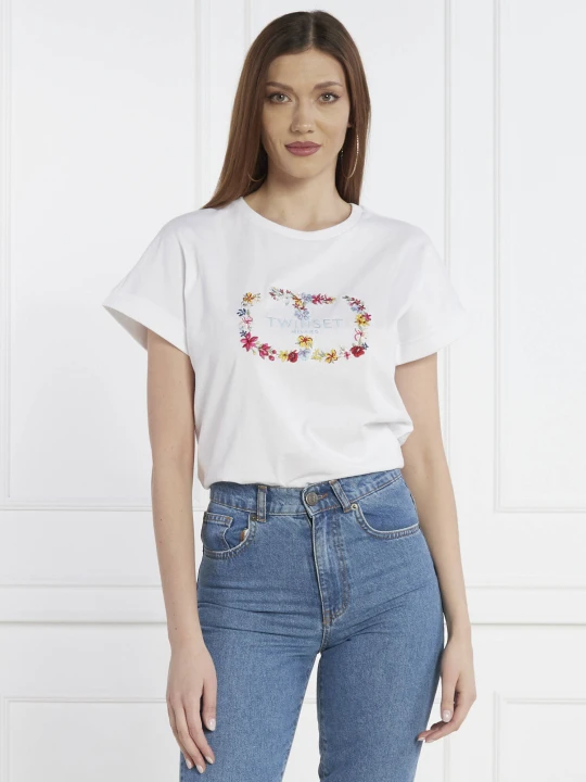 Zdjęcie produktu TWINSET T-shirt RICAMO FIORI | Regular Fit biały