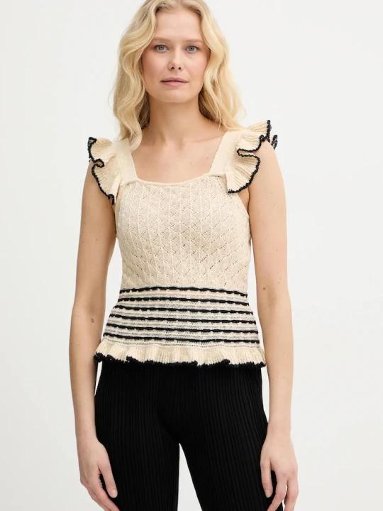 Zdjęcie produktu Twinset top z domieszką lnu beżowy