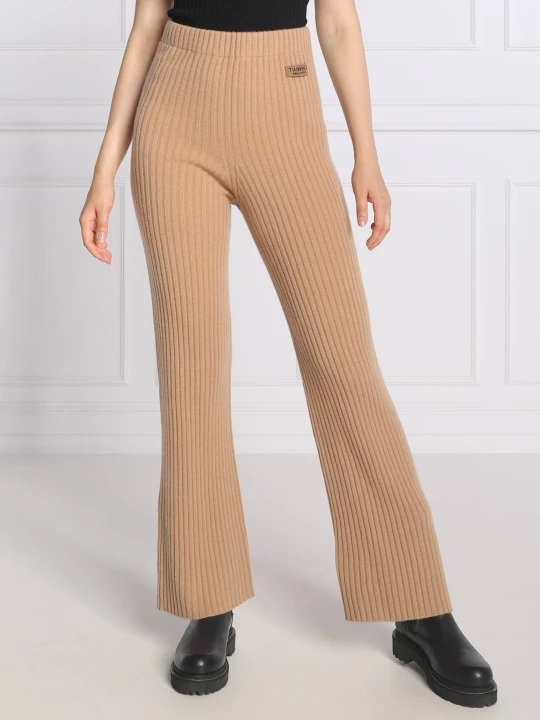 Zdjęcie produktu TWINSET Wełniane spodnie dzianinowe | Relaxed fit | z dodatkiem kaszmiru camel