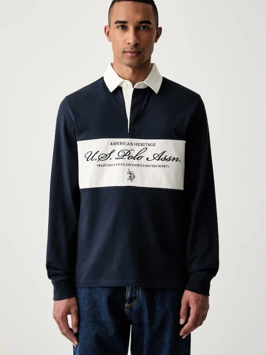 Zdjęcie produktu U.S. Polo Assn. bluza męska bawełniana PREMIUM EMBROIDERY GRAPHIC RUGBY granatowy