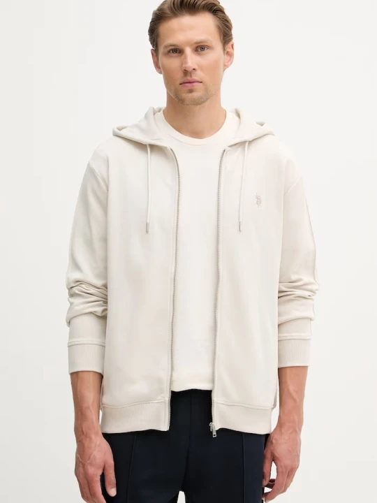 Zdjęcie produktu U.S. Polo Assn. bluza rozpinana z kapturem męska z bawełną DHM Interlock Zip beżowy
