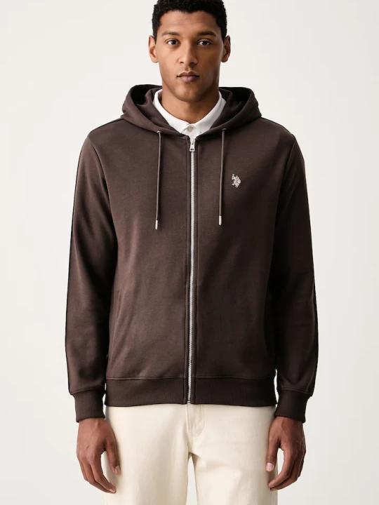 Zdjęcie produktu U.S. Polo Assn. bluza rozpinana z kapturem męska z bawełną DHM Interlock Zip brązowy