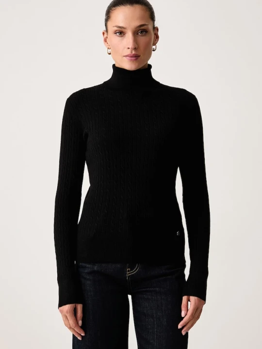 Zdjęcie produktu U.S. Polo Assn. golf dziecięcy z wiskozą Fine Cable Roll Neck Jumper czarny