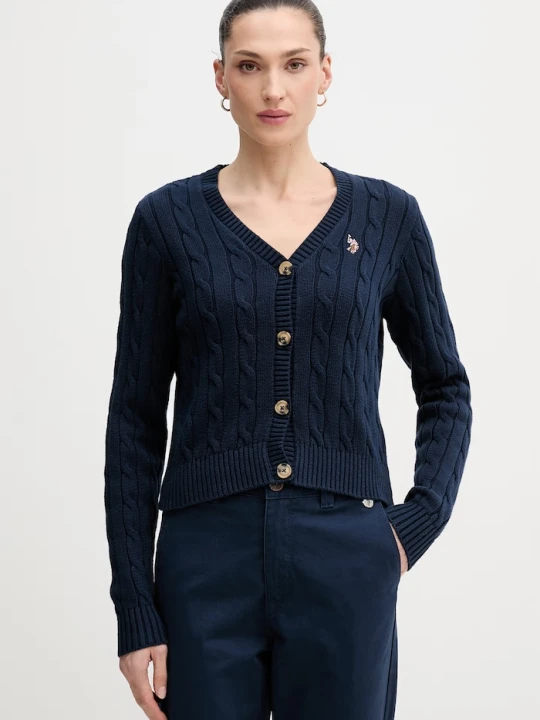 Zdjęcie produktu U.S. Polo Assn. kardigan damski bawełniany CABLE KNIT granatowy
