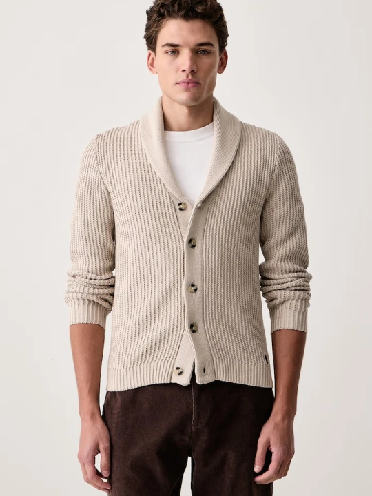 Zdjęcie produktu U.S. Polo Assn. kardigan męski bawełniany SHAWL COLLAR KNIT beżowy