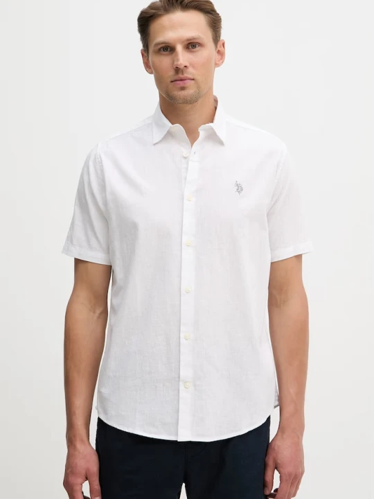 Zdjęcie produktu U.S. Polo Assn. koszula męska z dodatkiem lnu LINEN BLEND SS biały
