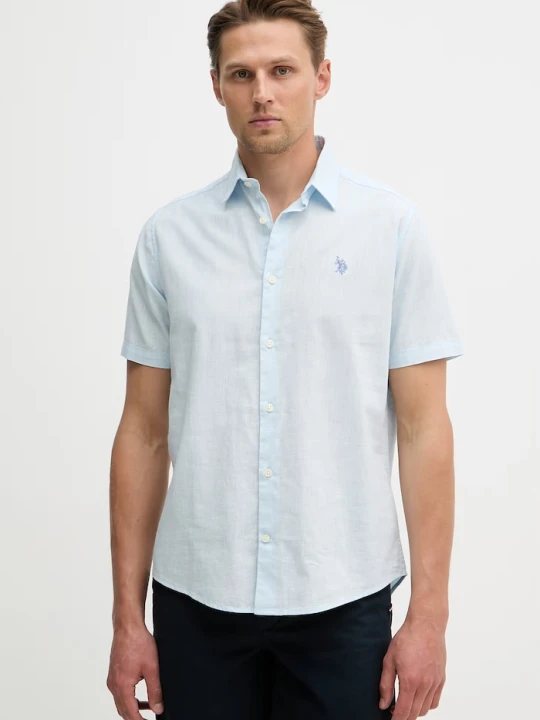 Zdjęcie produktu U.S. Polo Assn. koszula męska z dodatkiem lnu LINEN BLEND SS niebieski