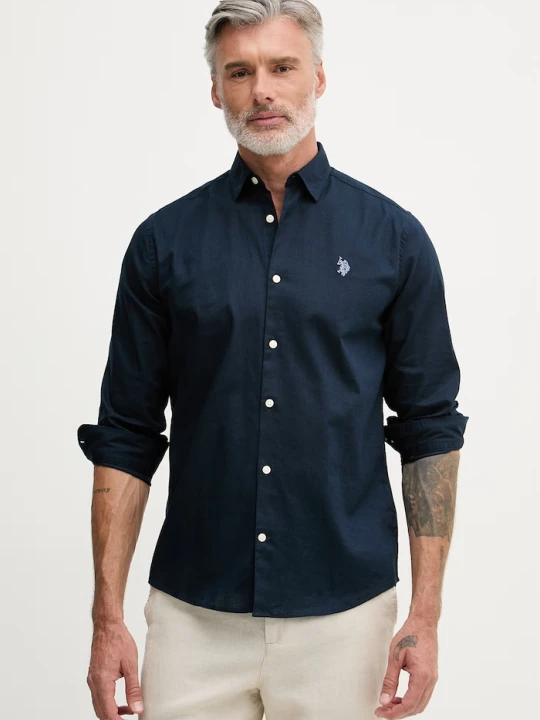 Zdjęcie produktu U.S. Polo Assn. koszula męska z bawełną LINEN BLEND LS granatowy