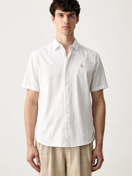 Zdjęcie produktu U.S. Polo Assn. koszula męska z dodatkiem lnu LINEN BLEND SS biały