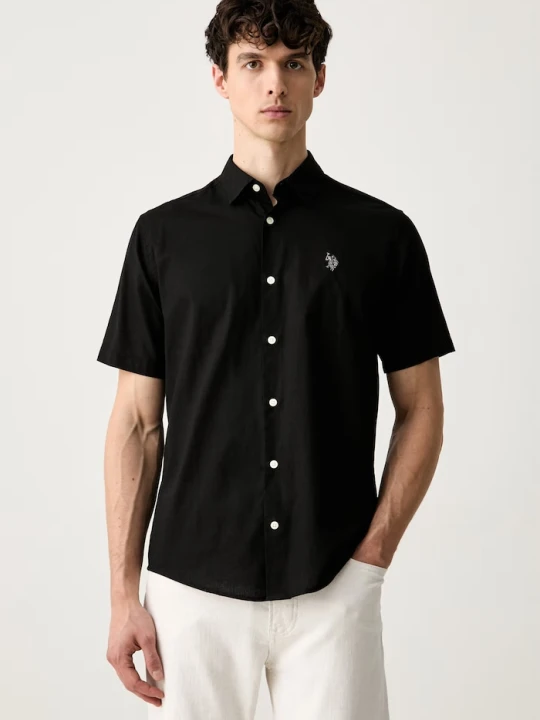 Zdjęcie produktu U.S. Polo Assn. koszula męska z dodatkiem lnu LINEN BLEND SS czarny