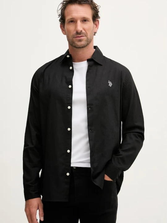 Zdjęcie produktu U.S. Polo Assn. koszula safari męska z lnem LINEN BLEND LS czarny