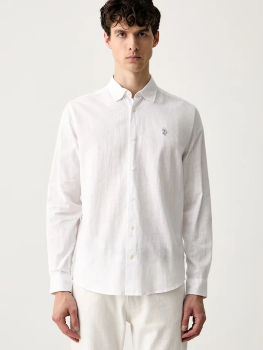 Zdjęcie produktu U.S. Polo Assn. koszula safari męska z lnem LINEN BLEND LS biały