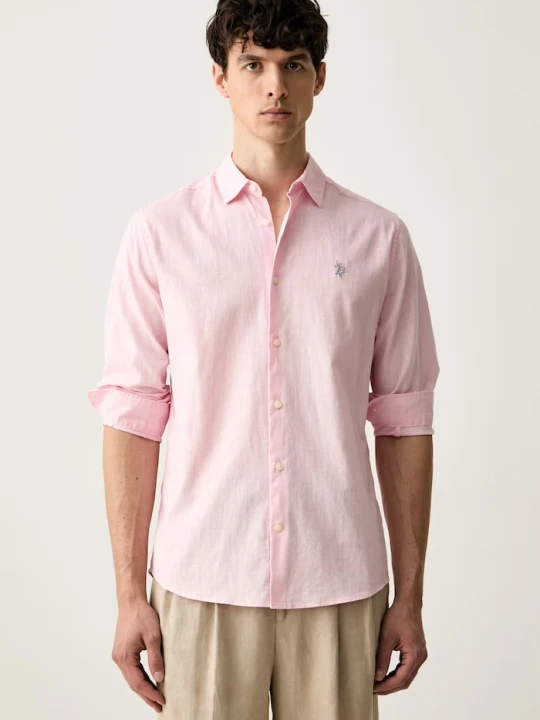 Zdjęcie produktu U.S. Polo Assn. koszula safari męska z lnem LINEN BLEND LS różowy