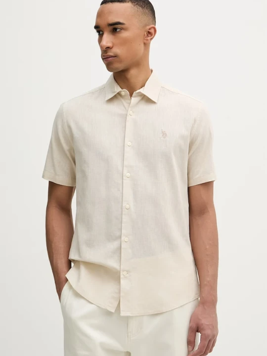 Zdjęcie produktu U.S. Polo Assn. koszula safari męska z lnem LINEN BLEND SS beżowy