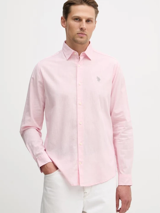 Zdjęcie produktu U.S. Polo Assn. Koszula safari męska z lnem LINEN BLEND LS różowy