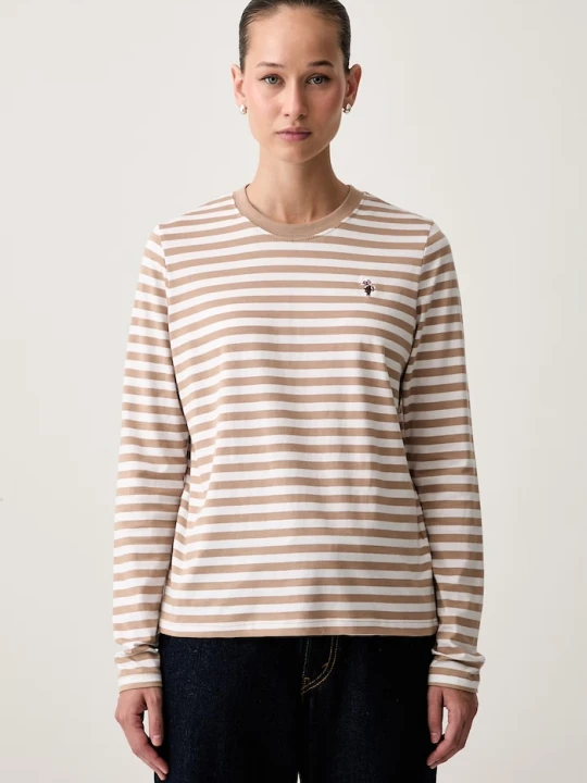 Zdjęcie produktu U.S. Polo Assn. longsleeve damski bawełniany Stripe LS beżowy