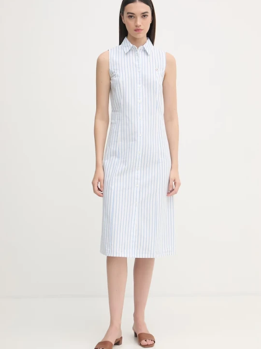 Zdjęcie produktu U.S. Polo Assn. sukienka bawełniana SLEEVELESS TIE-BACK MIDI niebieski