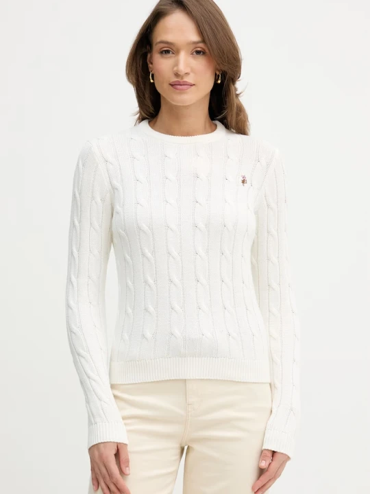 Zdjęcie produktu U.S. Polo Assn. sweter damski bawełniany CREW NECK CABLE beżowy