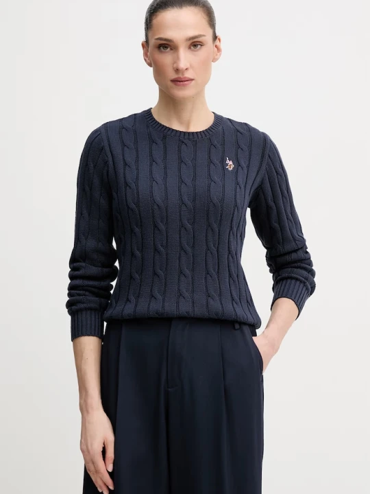 Zdjęcie produktu U.S. Polo Assn. sweter damski bawełniany CREW NECK CABLE granatowy